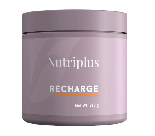 Purple container labeled 'Nutriplus Recharge' on a white background