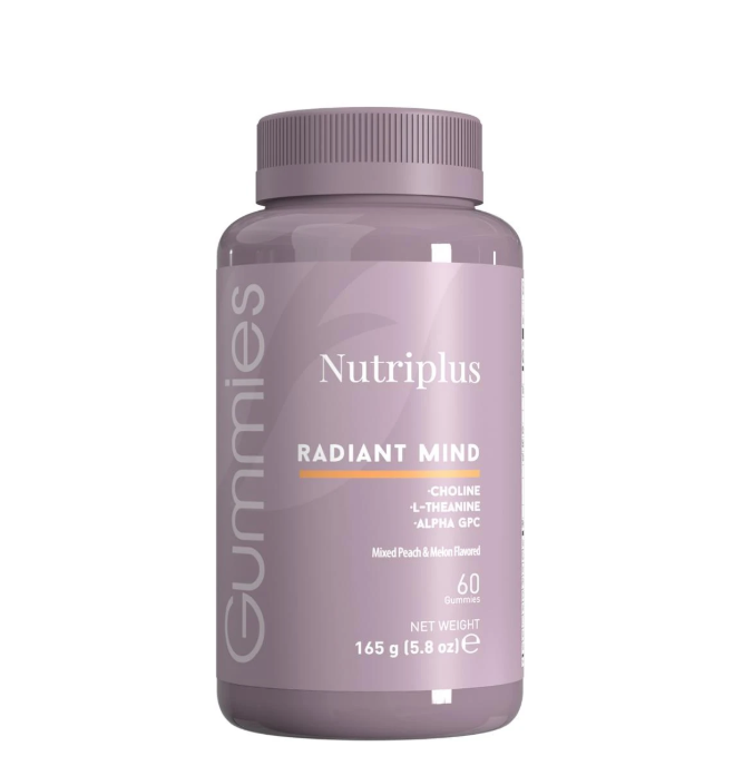 Nutriplus Radiant Mind supplement bottle on a white background